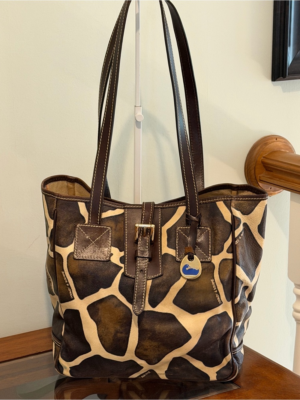 Dooney & Bourke Brown and Tan Giraffe Print Leather Tote